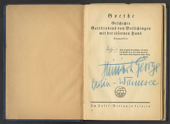 Götz von Berlichingen / Johann Wolfgang von Goethe, Textbuch mit Anstreichungen und Anmerkungen, Berlin, ohne Datum